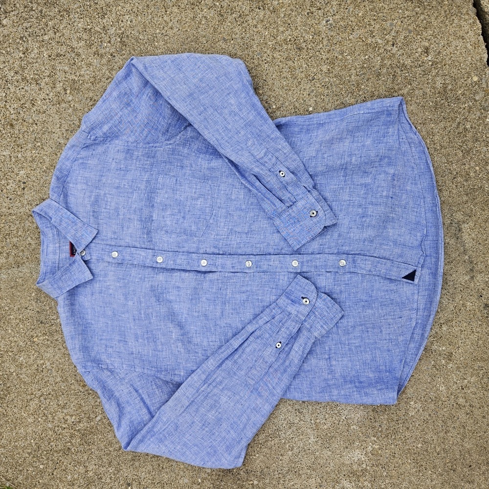 UNTUCKit Mens Large Blue Linen Long Sleeve Button Up Dress Shirt Preppy Classy - Picture 2 of 4